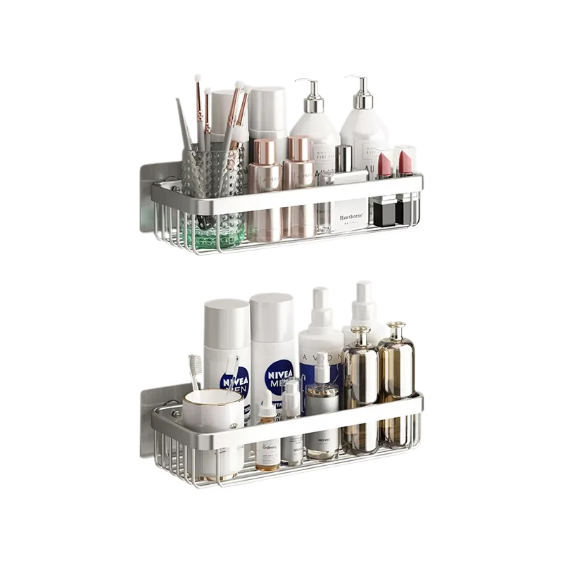 shower caddy bathroom shelf free drilling 2-pack storage rack wall bathroom shelves space aluminum bathroom tripod shelf