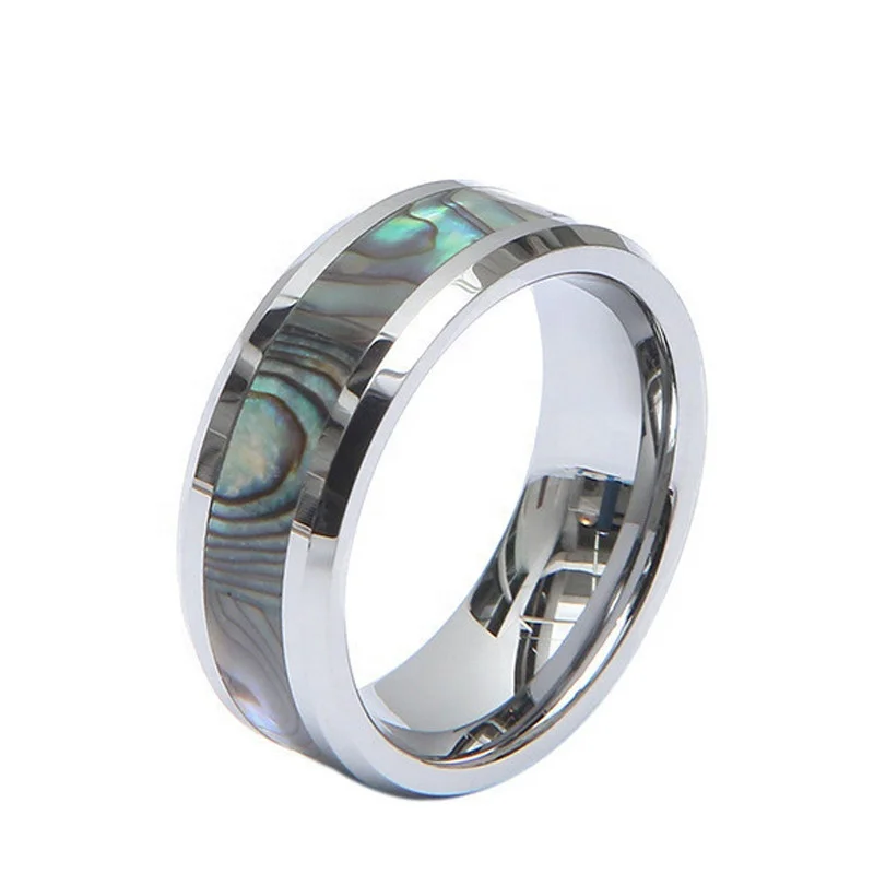 POYA Tungsten Ring 8mm Abalone Shell Inlay Luxury Iridescent Wedding Band For Men