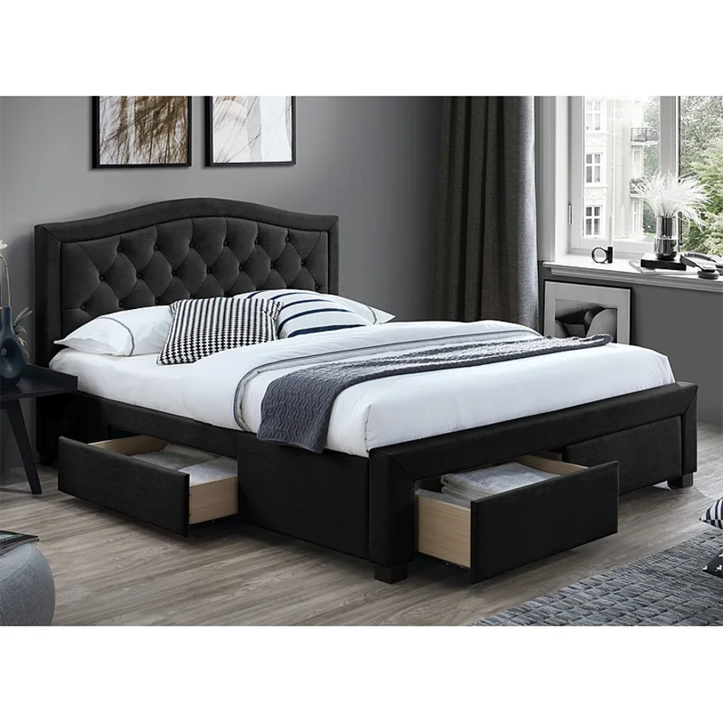 Modern Bedroom Georgian Hevy Duty Full Size Frame Bed In Velvet With Drawer