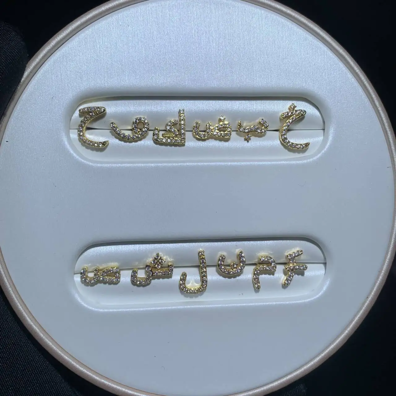 18K Gold Plated Bling Fashion Women Jewelry Micro Pave 5A Cubic Zirconia CZ Tiny Arabic Letter Earring