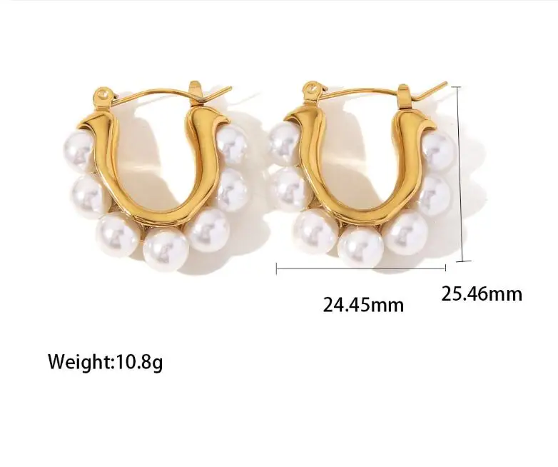 INS influencers titanium steel 18K gold plated fashion stainless steel white pearl jewelry Wholesale Stud Earrings for Woman