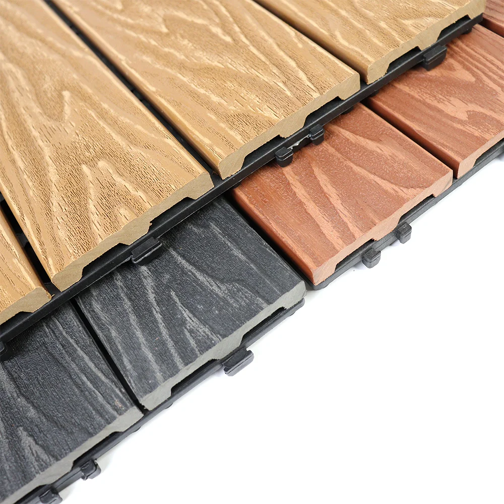 Hot selling popular wood plastic composite deep embossed durable hollow boards low maintenance deck tile