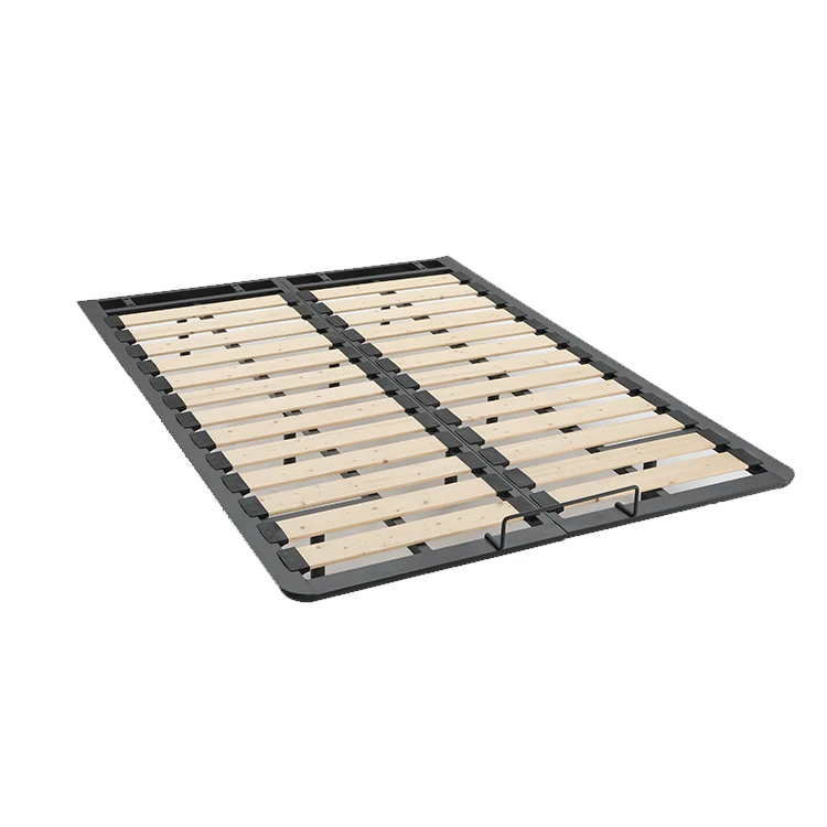 King size bed frame black steel tube solid wood slat metal mattress base