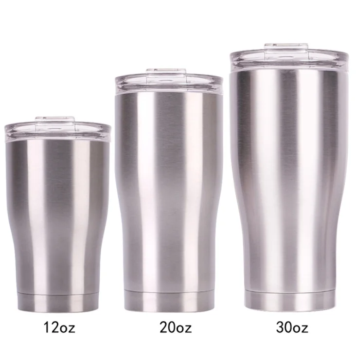 Modern Curve Tumbler 20oz 30 oz double walled stainless steel coffee mug cup vacuum insulated travel tumbler with thread lid