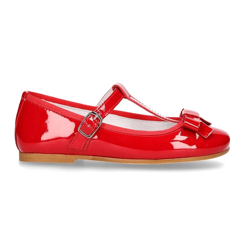 New Model T- strap Red Patent Leather Design Spanish Girl Shoes Toddler Girl Shoes with Ribbon