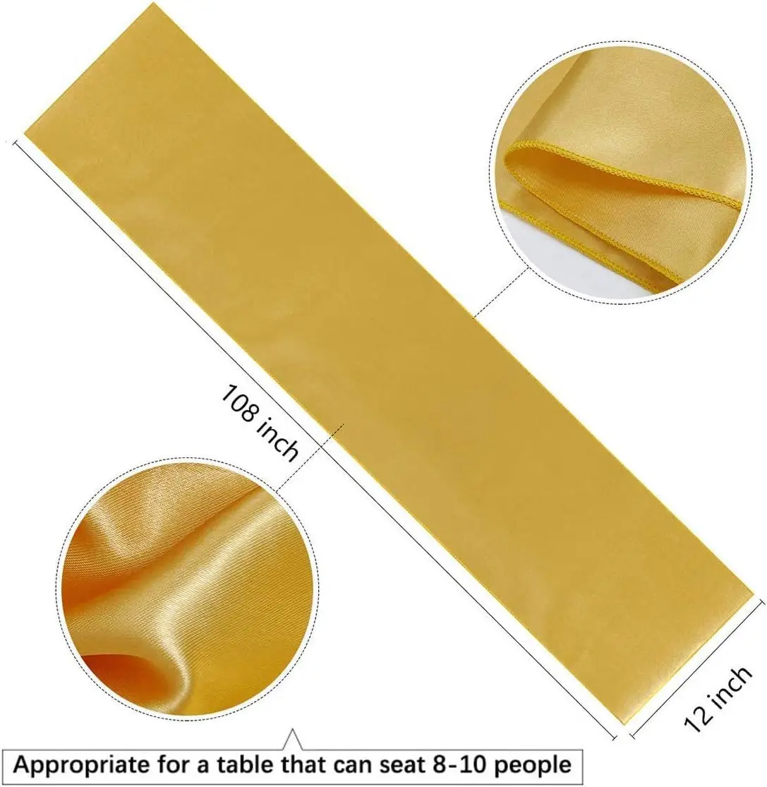 Gold Table Runner 17.5cm*274cm Long Satin Silk luxury Table Runner for Wedding Banquet Graduations Birthday Party Decoration