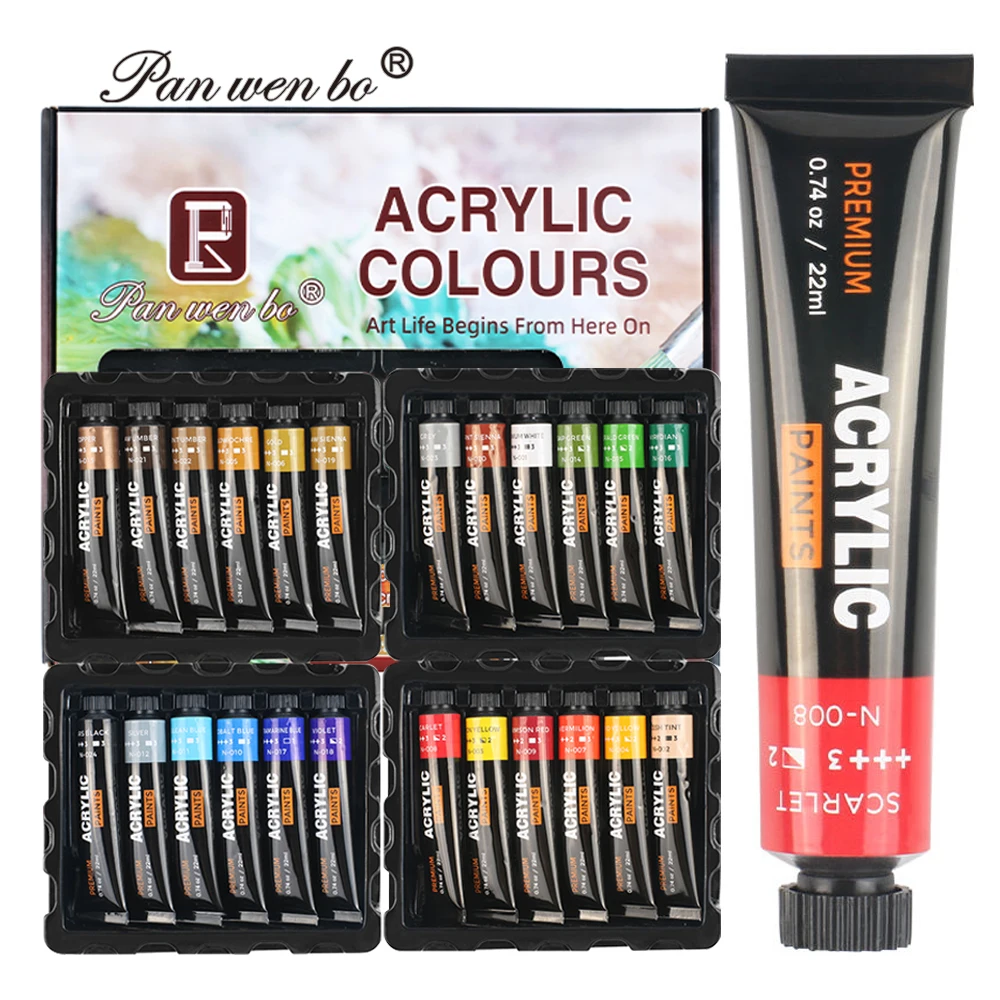 Panwenbo 24 Colors 22 Ml Acrylic Paint Set Acrylic Paints Colors For Aluminum Tubes Non-Toxic Acrylic Paint For Canvas Glass