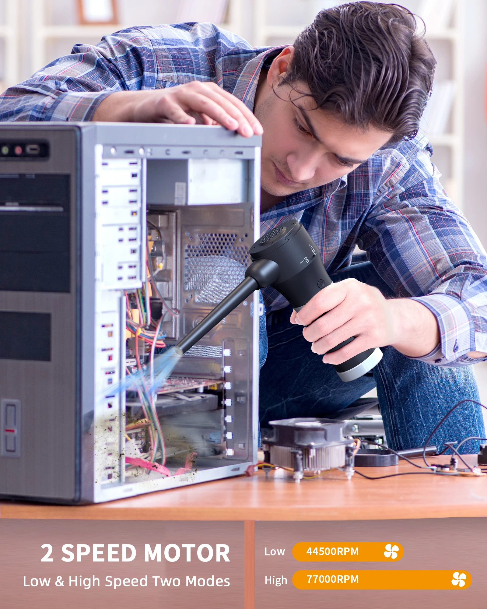 OPOLAR 15000mAh 77000RPM Keyboard Cleaner Computer Cordless Air Duster Vacuum 2 in 1 Electric Compressed Rechargeable Air Duster