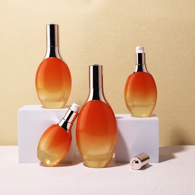 Customize  30 40 50 100 120 ml skin care facial glass bottle cosmetic bottle with electroplate lotion pump for serum