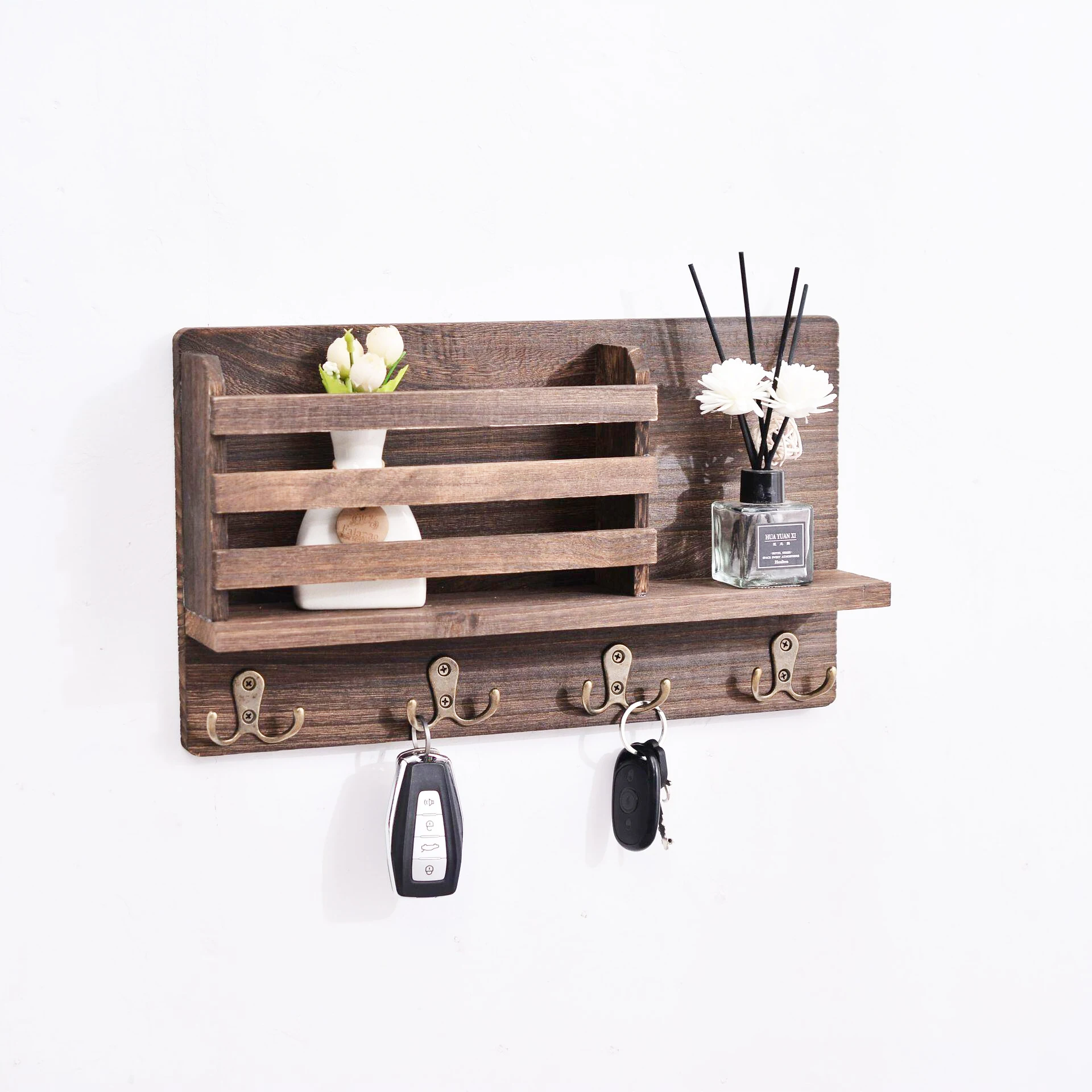 Деревянный настенный стеллаж для хранения ключей для дома, настенный стеллаж для хранения почты и писем в фойе, настенный стеллаж для небольших предметов