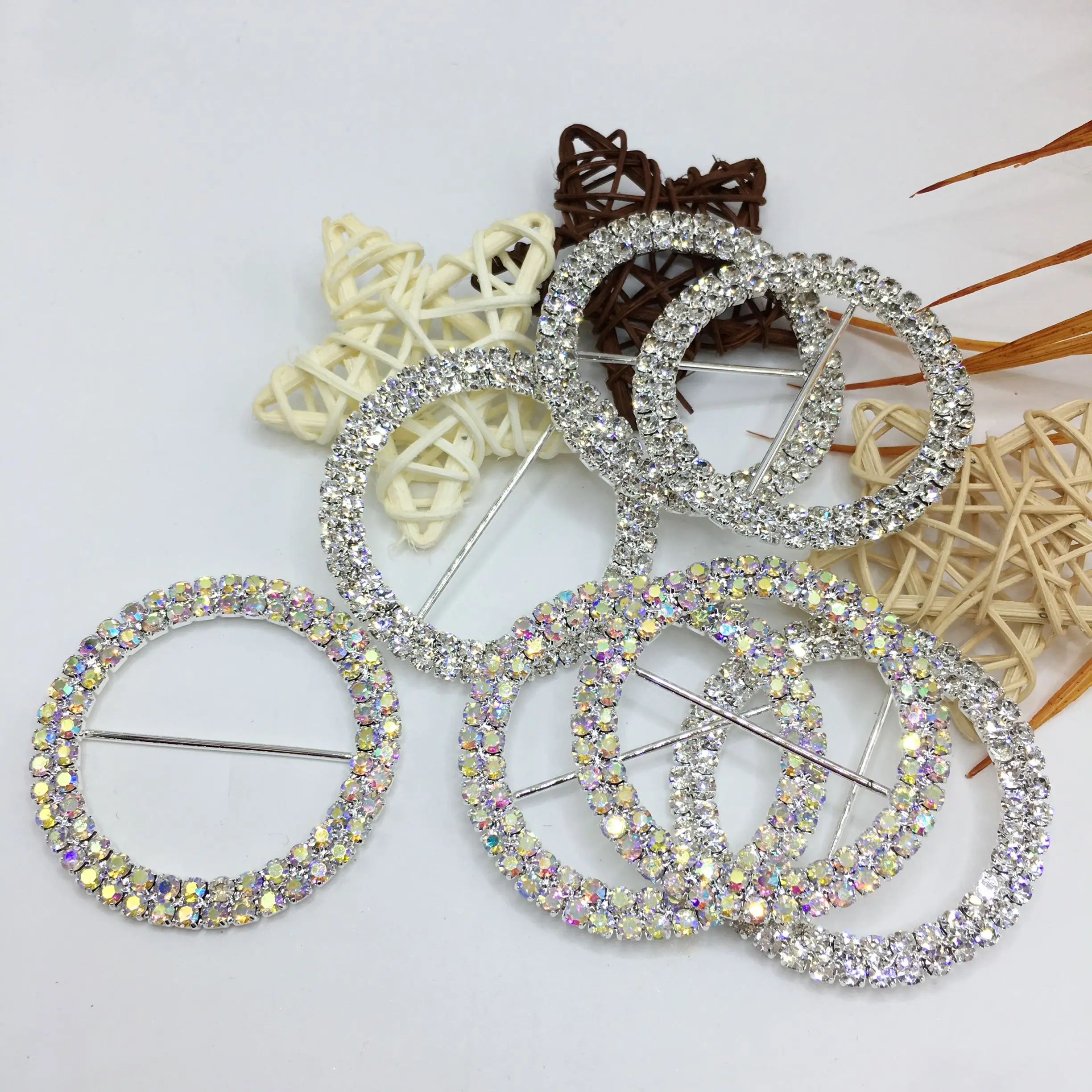 SINRONG Fashion custom crystal buckle wedding invitation ribbon slider clothing scarf accessories shining DIY buckle