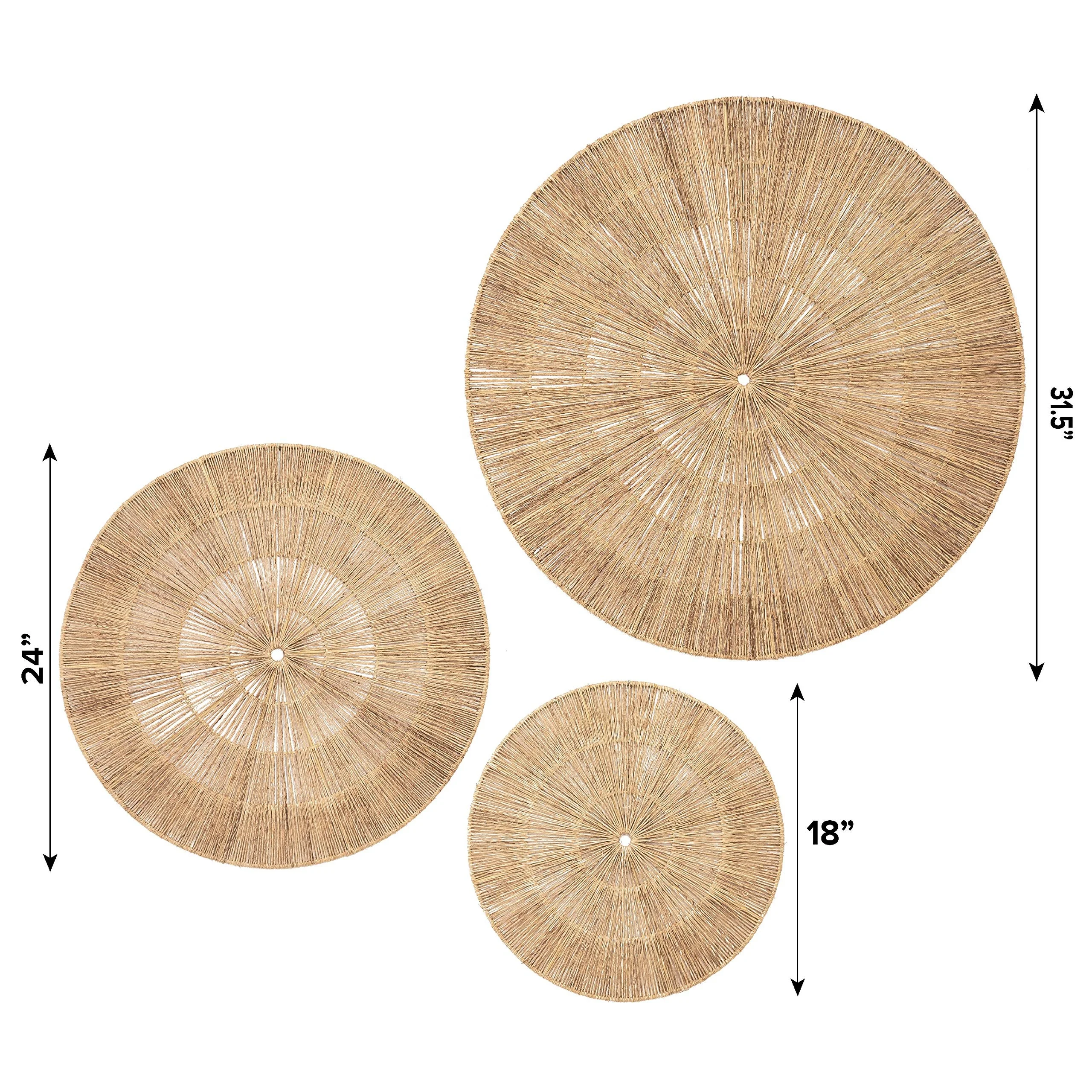 Best Selling Vietnamese Rustic Round Seagrass Jute Rope Iron Basket Wall decor Vietnam Woven Basket Hanging Wall Decor Set