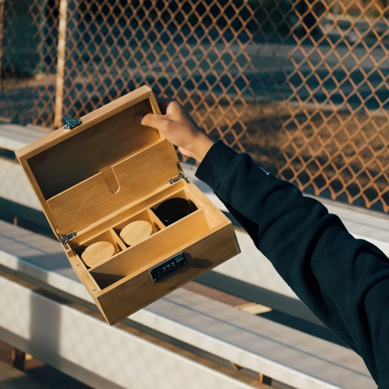 natural bamboo wood hash herb locking stash box with rolling tray luxury