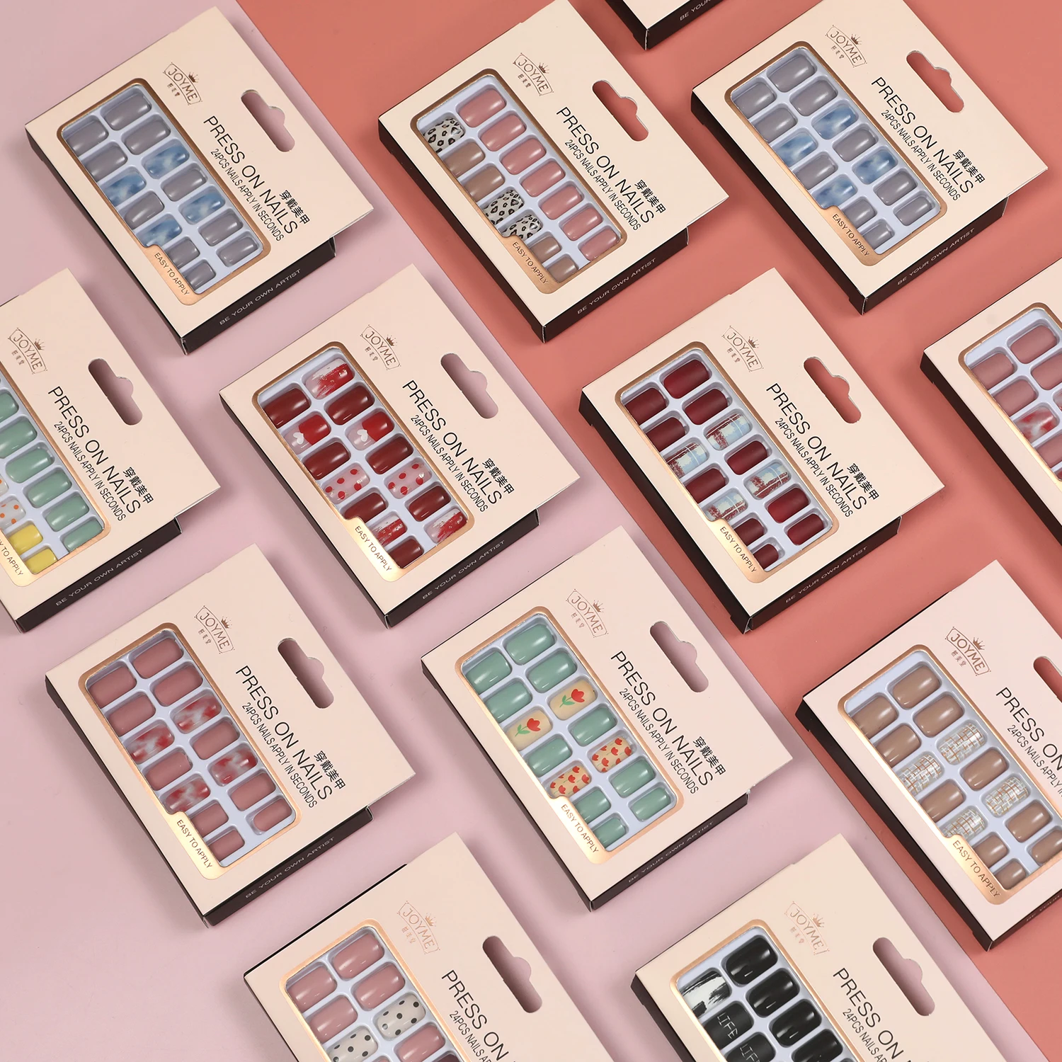 NEWAIR hot selling nail tips short square full cover false fingernail rainbow pattern press on abs false nails tips