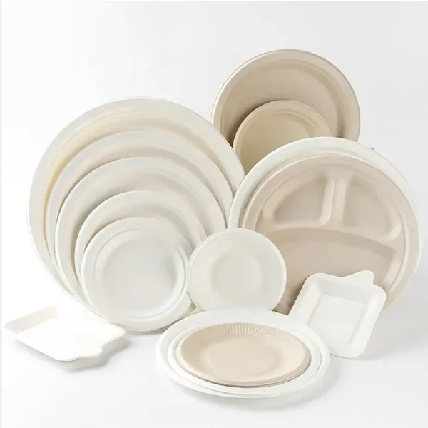Food Grade Sugarcane Bagasse Disposable Plates Sugar Cane Bamboo Paper Pulp Bio Compostable Degradable Dish For Party
