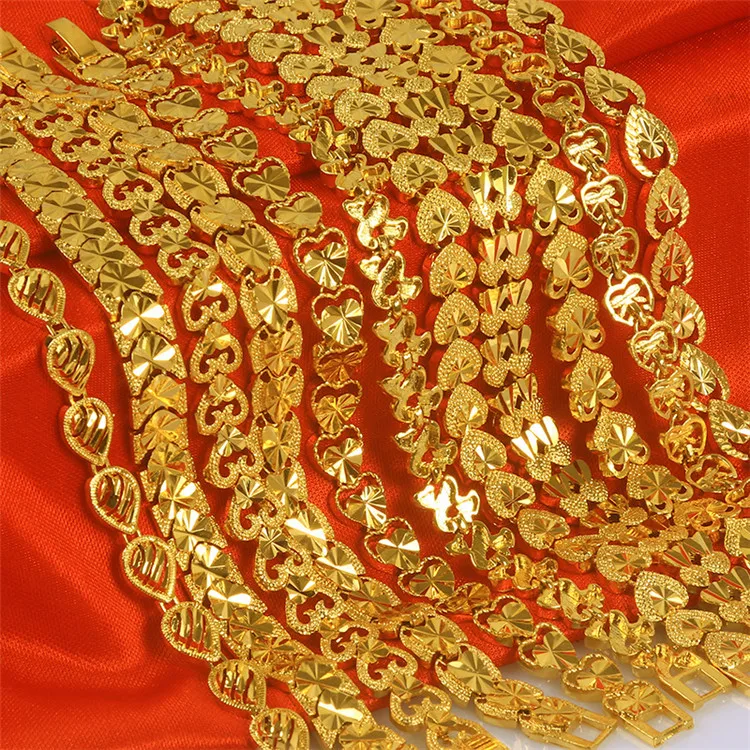 High Quality Brass Gold Plated Bracelet Button Watch Chain Heart Shaped Watch Chain Bracelet with Buckle