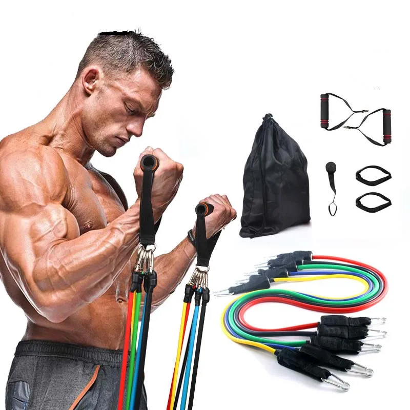 adjustable 11 pcs TPE tubes custom logo resistance bands sets gymnastics excersice pull rope