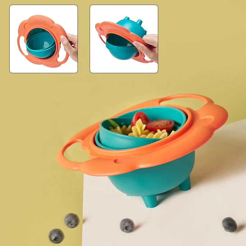 Cartoon Lion Spill-Proof Children Balance Bowl Magic Gyro Bowl 360 Degrees Rotate Baby Bowl