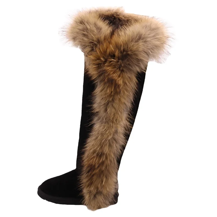 
CF-282 Natural Racoon Fur Outside Winter Women Thigh Length Long High Knee Boots 