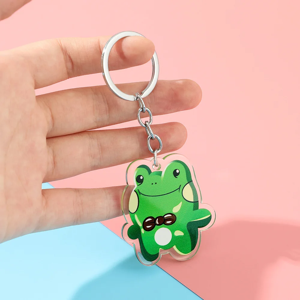 Creative Cute 2 Styles Green Animal Keychain Pendant Cartoon Frogs Necklace Frog Keychain for Gift