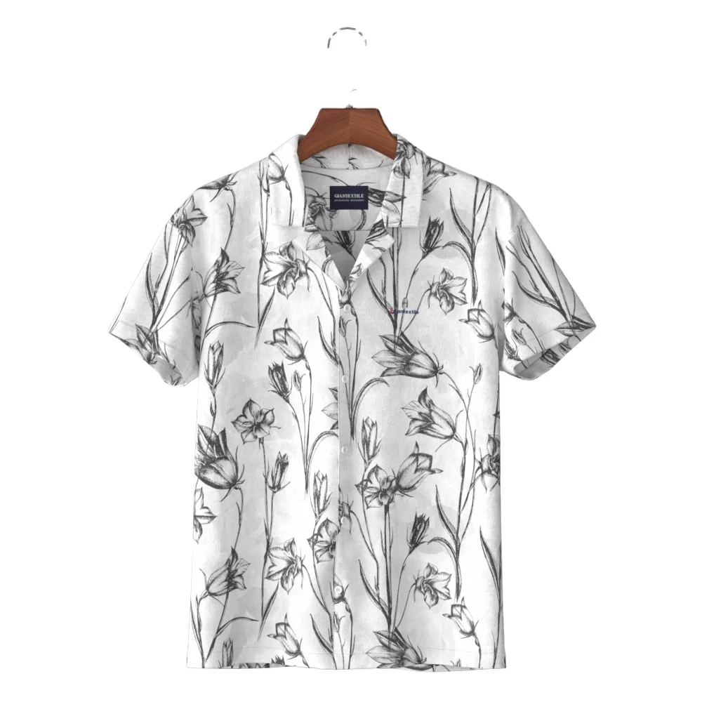 New Hawaiian Shirt Pure Cotton Short Sleeve Embroidered Big Leaf White Hawaii Collar Casual Shirt For Men