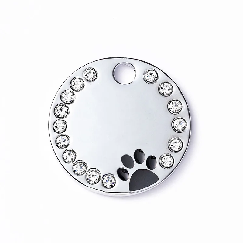 Personalized Metal Dog & Cat Tags Blank Engraved Crystal Decoration Bling Rhinestone Dog Paw ID Tags for Pets
