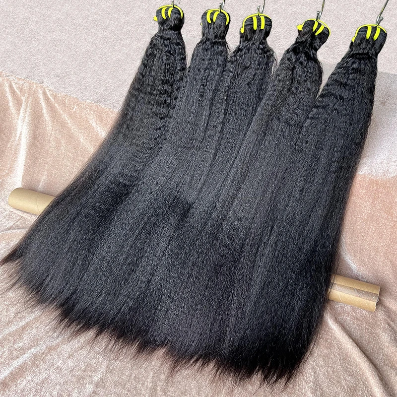 Wholesale Light Yaki Straight Indian Human Hair Extensions Brazilian Double Drawn Yaki Hair Extensions Bundles