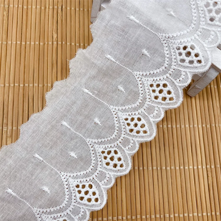 Water soluble 100% pure cotton lace embroidery lace cotton fabric perforated lace barcode