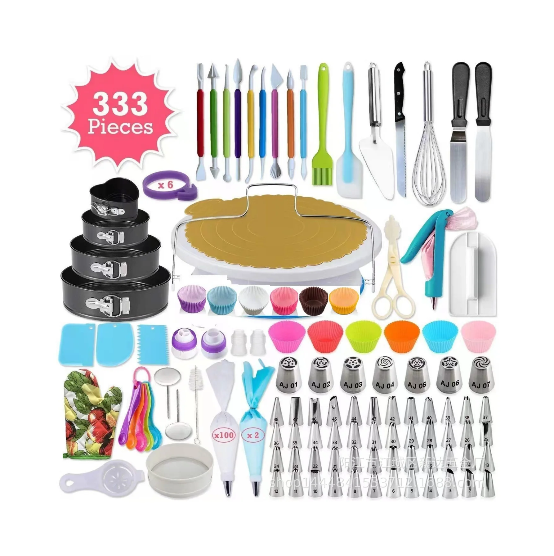 333pcs piping tips set with Springform Pans Cake Turntable Stand Icing bags pastry tools for baking kinchen DIY baking tools