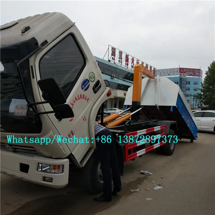 Dongfeng 4*2 Hook Lift Garbage Trucks 8m3 Bin Lifter Garbage Truck 8Tons Hydraulic Arm Garbage Truck