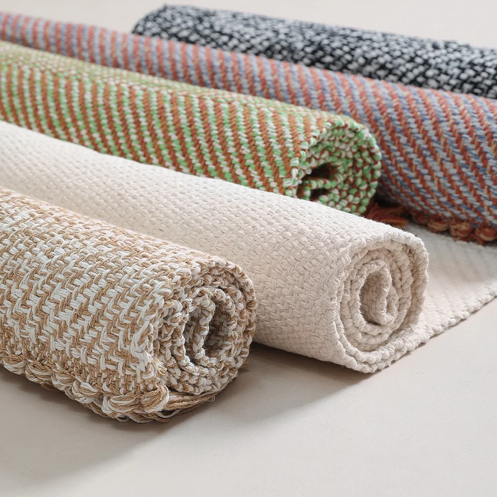 Wholesale modern farmhouse tan cotton hand-woven reversible washable rug for foyer bedroom entry back door decor