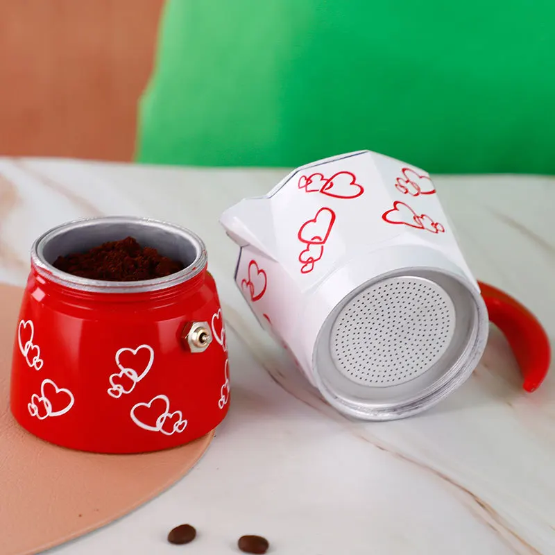 ECO-Friendly Quality Manual Aluminum 12cups Italian Espresso large capacity Moka Pot Camping Innovative red Machine Coffee Maker