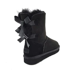 Зимние Детские женские ботинки с милым бантом, теплые зимние ботинки из искусственного овечьего меха