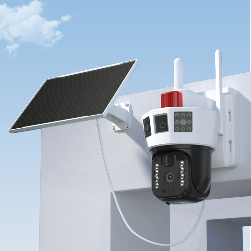 Exhibition IS C Hot Sell America 4G Version Best Wireless Solar camera triple lens 4MP IP65 PIR AI Detection Outdoor Camera