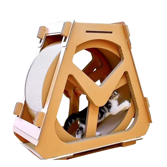 Hot Sale running Wheel house cat scratcher cardboard Waterwheel Shape box paper cat scratch for small animal Cats