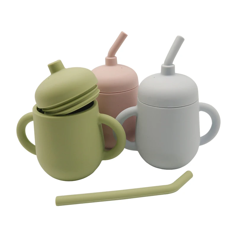 Food Grade Silicone Baby Sippy Cups with Handles Holder Kids Toddler Children Drinking Water Training Sippy Cup Wholesale