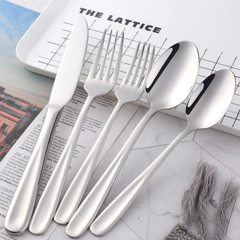 Free Box! 5pcs Stainless Steel Spoon And Fork Set Knife Restaurant Hotel Gold Cutlery Set