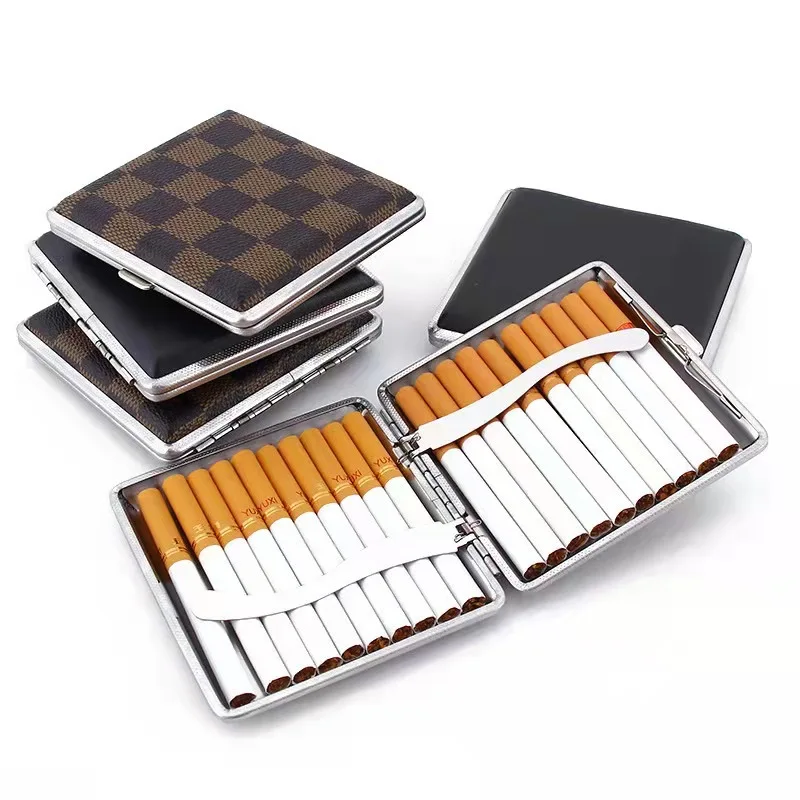 Free Sample High Quality Cheaper Colorful Customized Logo 20pcs Cigarette Cases Airtight Tin Cigarette Case Leather