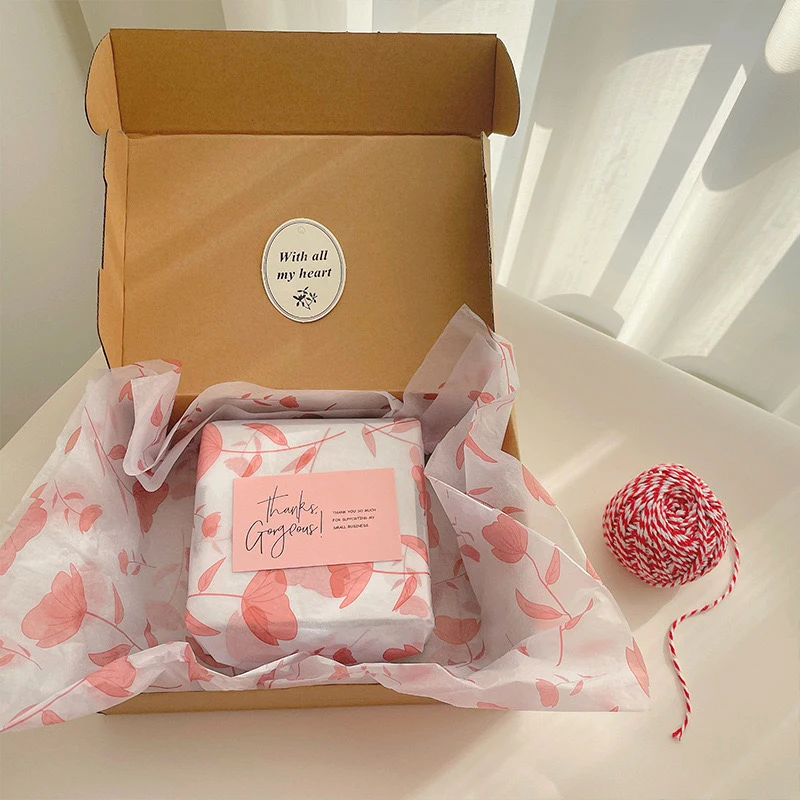 Custom Printed Logo Eco-Friendly Gift  Pink Flower Tissue Wrapping  Paper Full Plate Custom Printed Ink Painting Tissue Paper