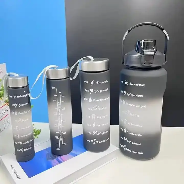 Drink Bottle Creative Gradient Color Sports Custom Kids 4 PCS Set Plastic Water Bottles With Straw