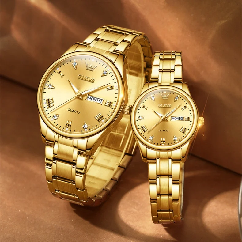Custom Fashion Quartz watch with Diamond gold Women Couple wrist watch stainless steel Waterproof With luminous Wholesale