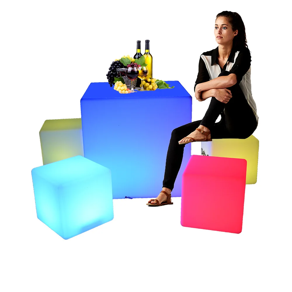 Пластиковый современный светодиодный кубический барный стул сиденье 16 дюймов освещение коммерческая мебель светодиодный кубик квадратный светодиодный кубический стул барный светодиодный стол (1600431100121)