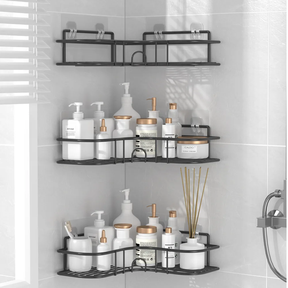 K&B Wholesale No Drilling Shower Caddy Bathroom Corner Rack Adhesive Bathroom Corner Shelf Rack