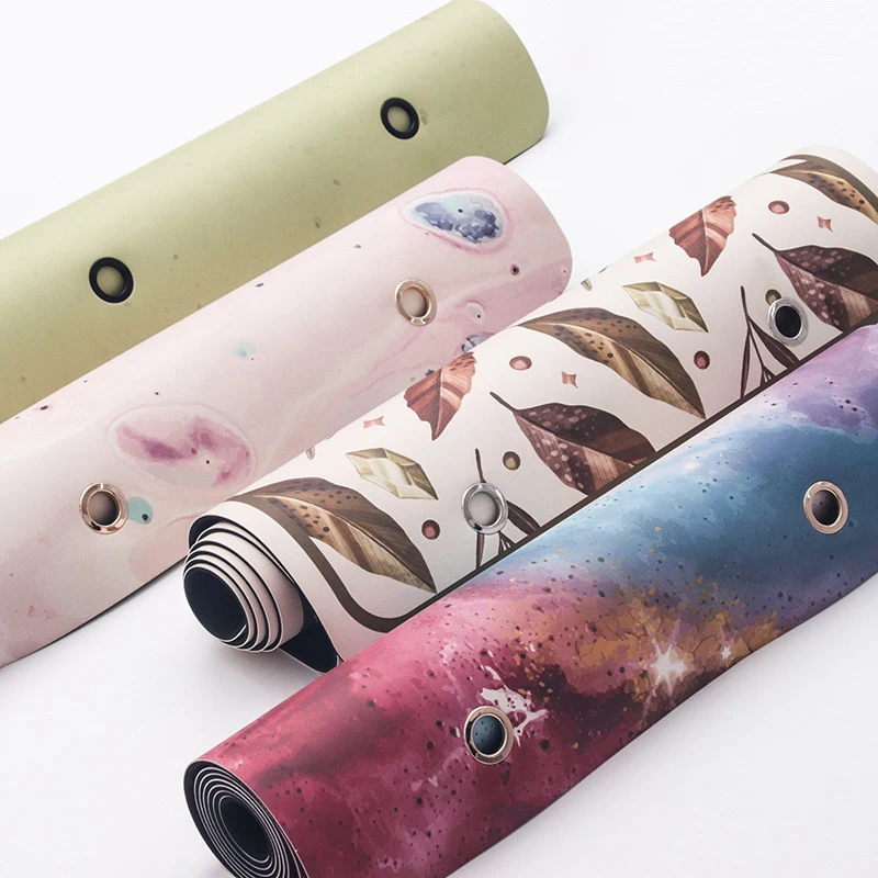 New custom Natural rubber pu yoga mat punched wall hanging convenient storage non-slip sweat-absorbent printing Pilates exercise