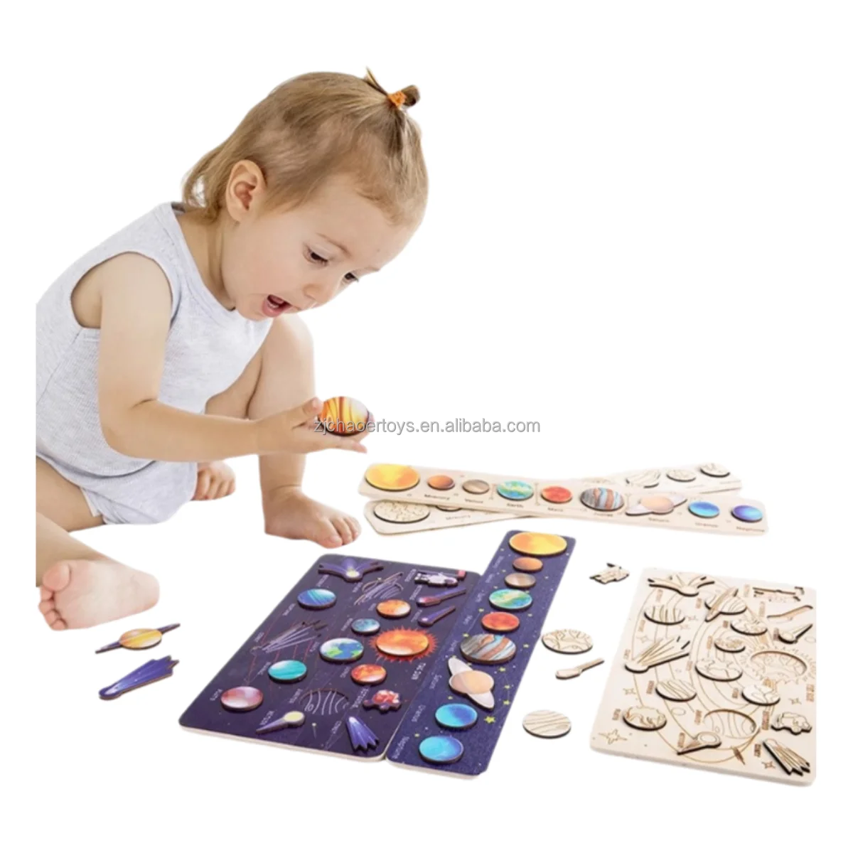 Sun and Earth Solar Montessori Wooden Toddler Puzzle Toy Puzzle Board Shape Matching Educational Toys