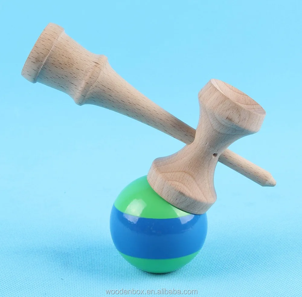 Оптовая продажа 2024 липкая краска двойная цветная полосатая деревянная игрушка Kendama высокого качества