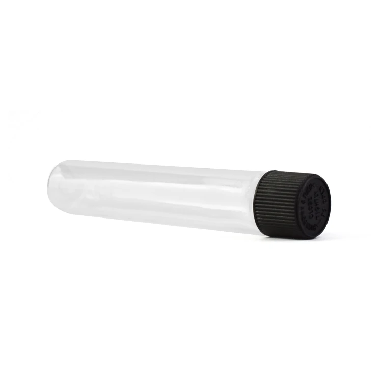 Free sample popular clear glass tube borosilicate glass test tube flat bottom smooth black matte 110mm child proof glass tube