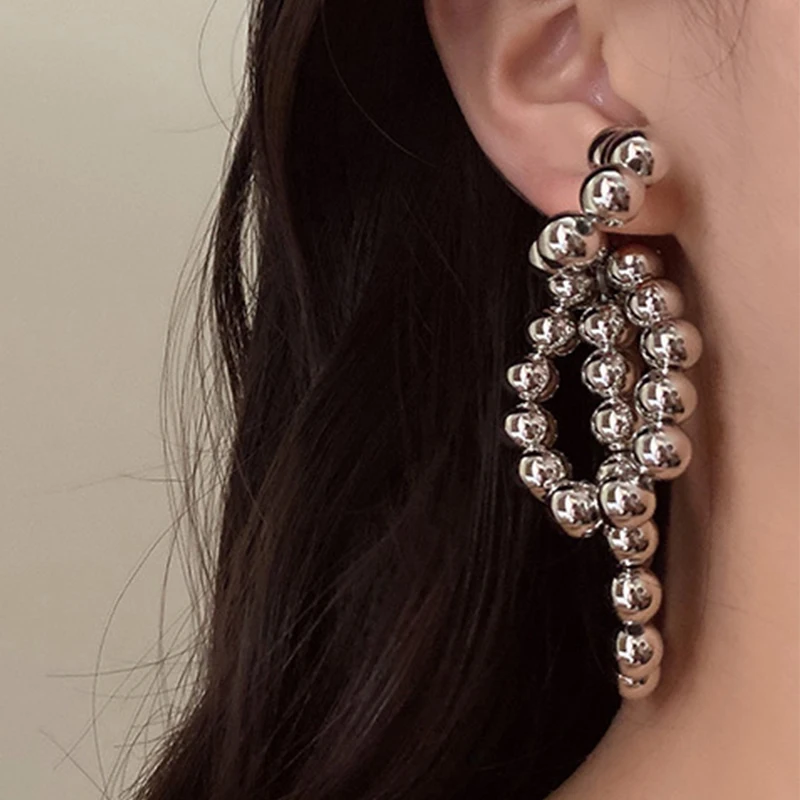 2023 New Arrival Fashion Jewelry Silver Beaded Handwoven Earrings for Women Design CCB Handmade Silver Drop Earrings