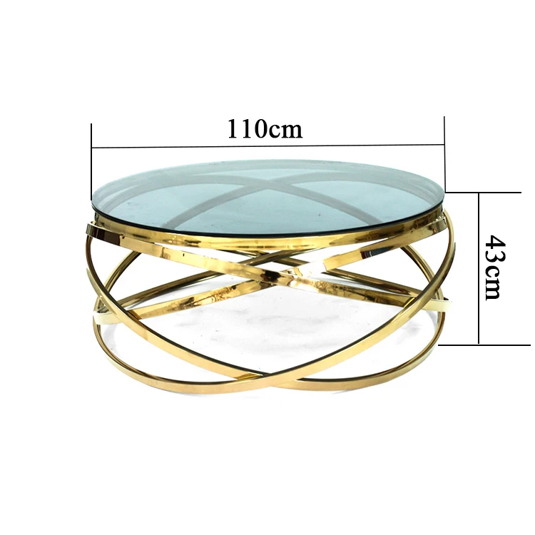 nordic gold stainless steel modern sofa Side end center Tables glass top metal living room luxury round coffee table set