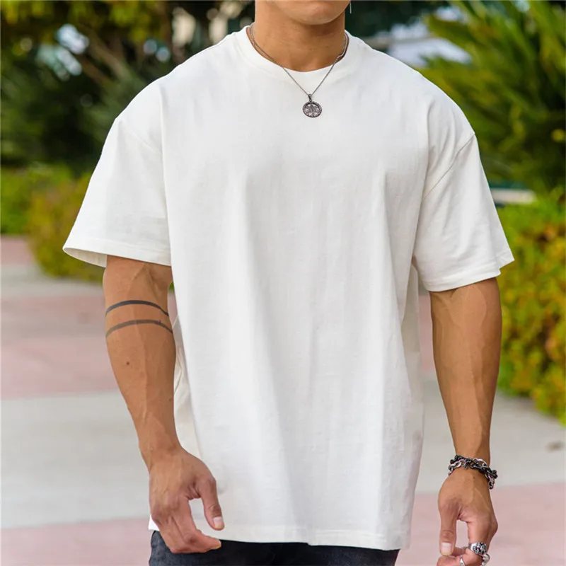 Wholesale New Men Gym Workout Fitness Cotton Short Sleeve T-shirt Hip Hop Fitness Summer Oversized Bodybuilding Tops Sports Tees